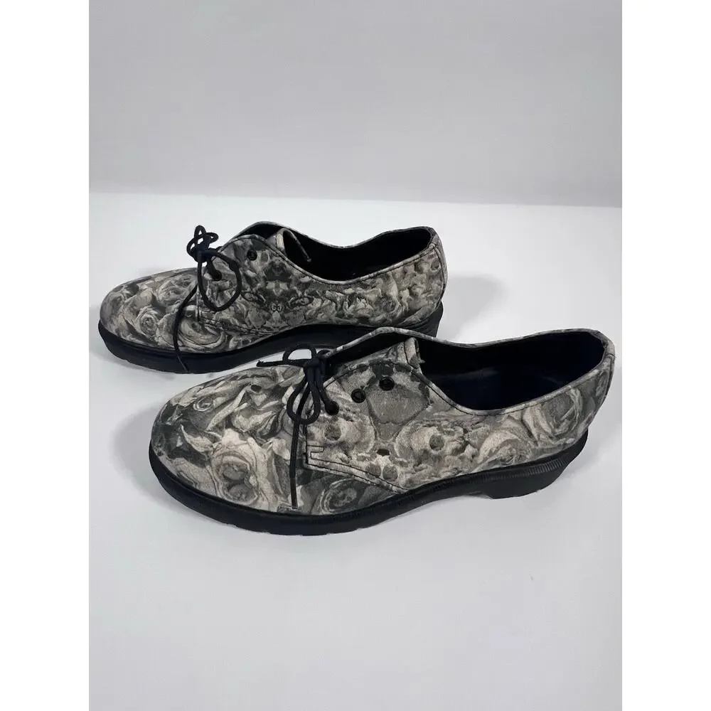 Dr Martens Lester Wild Rose Skull Canvas Oxford Shoes Men 7 Women 8 EU 39